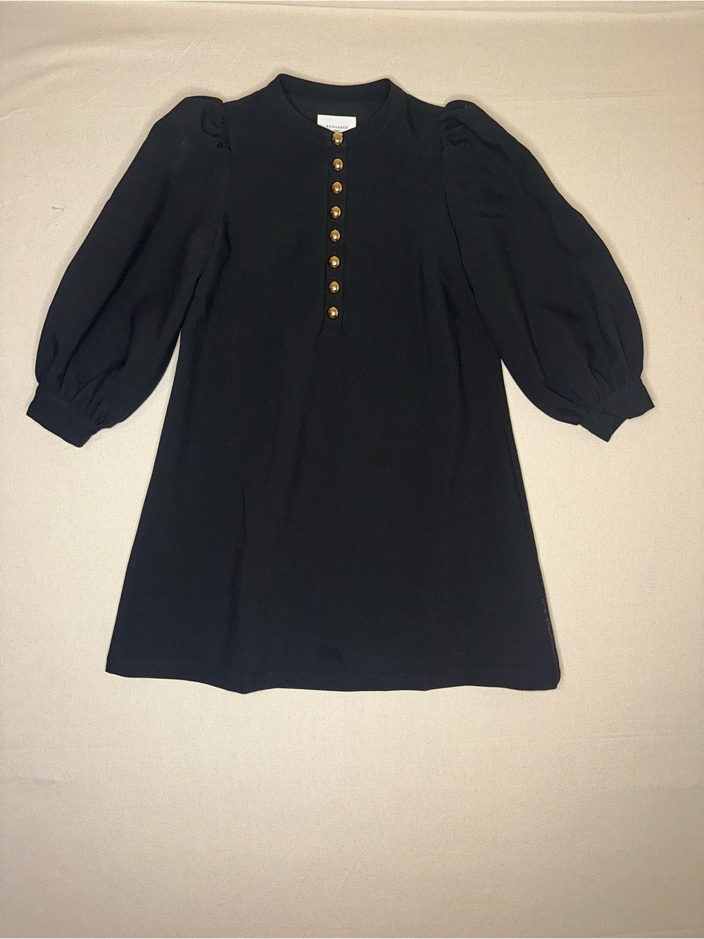 Pomander Place Crepe Samantha Black Mini Dress with Gold Buttons Sz Med